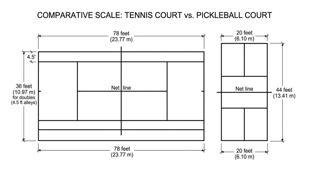 Tennis court dimensions vs pickleball court dimensions